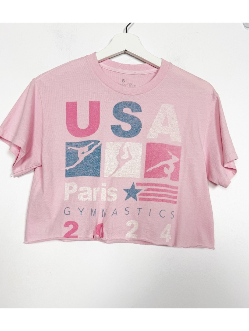 Goodie Two Sleeves Tee T-Shirt Size Small Pink Olympics USA 2024 Crop Top New